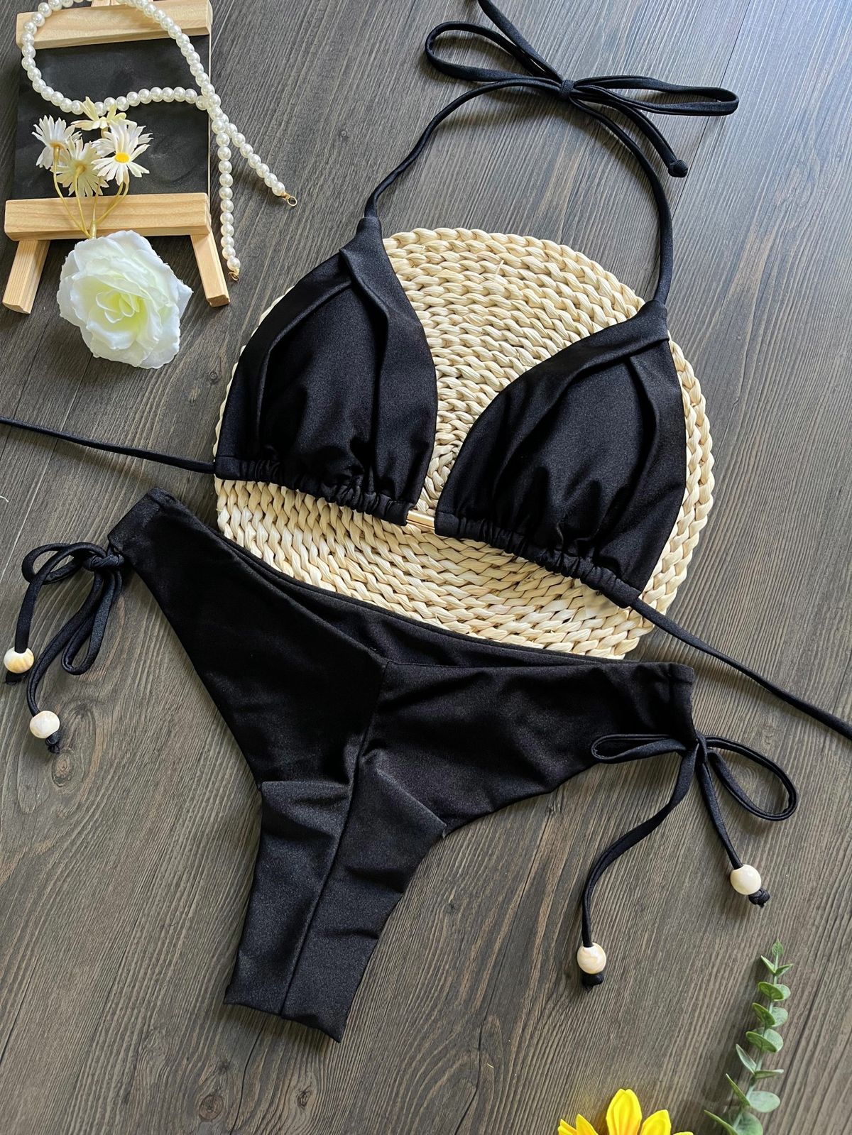 Women's Solid Color Bikini Set - High Elasticity Swimwear For Beach & Pool - Soft Nylon & Cotton Blend - S/M/L Sizes_ecoleips.com