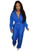 Women's Stylish Two-Piece Set - Contrast Color Striped Top & Wide Leg Elastic Waist Pants_ecoleips.com