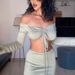 Sexy Fashion Pure Desire Style Strapless Long Sleeve Crop Top Bodycon Hip Wrap Two Piece Dress Set For Women_ecoleips.com