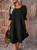 2026 Spring/Summer European And American Cross-Border Women's Vintage Cotton-Linen Mid-Sleeve Round-Neck Solid_ecoleips.com