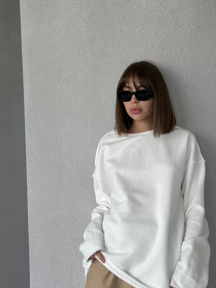 Casual European And American Women's Clothing Solid Color Round Neck Long-sleeved Top Loose Hem Rough Edge Decorative Sweater_ecoleips.com