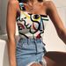 Aria Basics Aria Basics European And American 2021 Summer New Style Abstract Face Print Wrapped Chest Single Shoulder Tank Top T-Shirt_ecoleips.com