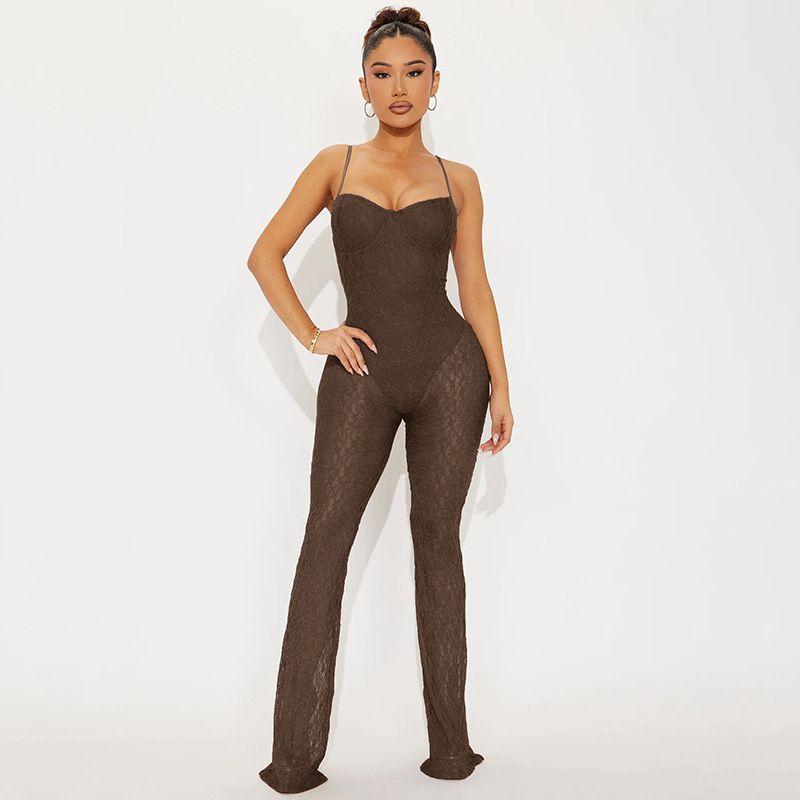 Women's Clothing Women's Lace Strapless Halter Jumpsuit Backless Slightly See Through Mesh Sexy European American Clothing_ecoleips.com