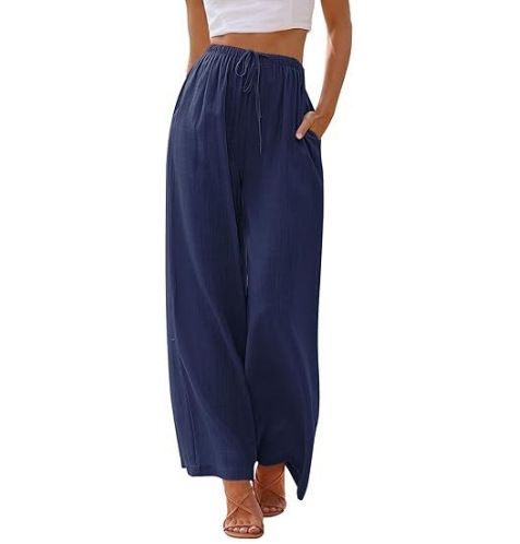 Suitable For All Seasons 2024 Plus Size Women's Linen Loose Casual Pocket Drawstring Wide-leg Pants Women_ecoleips.com