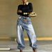 High-Waisted Slimming Wide Leg Trousers Women's Faux Denim Jeans Layered Washed Two-Piece European American Style_ecoleips.com
