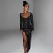 Women Stylish Figure‑Flattering Maxi Dress With Strapless Neckline, Long Sleeves, Open‑Back Detail & High‑Slit Hem_ecoleips.com