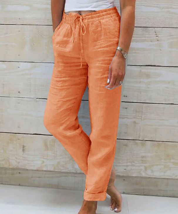 Women's Loose Long Trousers Summer Elastic Waist Solid Color Cotton Linen Wide Leg Pants_ecoleips.com