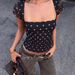 Summer Retro Polka Dot Print Bandeau Top for Women Short Sleeves Mesh Trim European And American Style Hot Girl Look_ecoleips.com