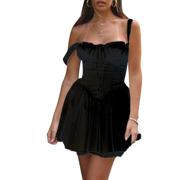 Women's Sexy Lace Panel Halter Tie Side Flowy Mini Dress – Trendy Summer Club Gown_ecoleips.com
