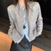Women's Style Soft Gray Knit Cardigan Preppy Style Jacket Autumn New Top_ecoleips.com
