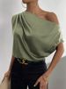 Women's Clothing Spring Solid Color Satin Silk Irregular Oblique Shoulder One Shoulder Pullover Sleeveless Shirt Female_ecoleips.com