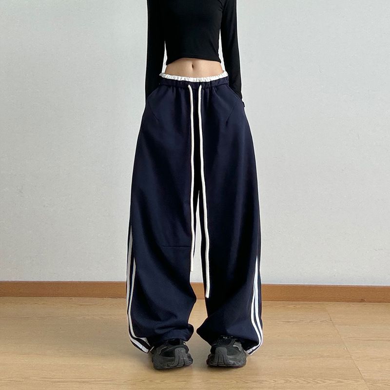 Women's Clothing Autumn Winter New Color Contrast Two Bar Sports Pants Women Straight Loose Casual Workwear Wide Leg Pants Trend_ecoleips.com