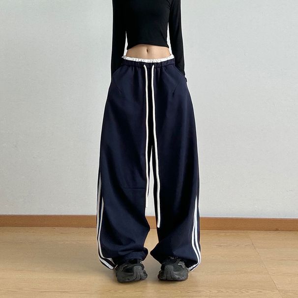 Women's Clothing Autumn Winter New Color Contrast Two Bar Sports Pants Women Straight Loose Casual Workwear Wide Leg Pants Trend_ecoleips.com