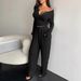 Women's Clothing Autumn Suit Long Sleeved Button Down Solid Color Tight Top Plus Trousers Two Piece Suit For Women_ecoleips.com