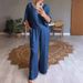 Women's Solid Color Silk V Neck Casual Suit Summer Style_ecoleips.com