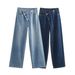 Women's Clothing Autumn New Jeans Retro High Waist Design Straight Wide Leg Pants_ecoleips.com