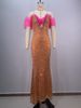 Women's Clothing Deep V Neck Bright Pink Nail Diamond Unique One Shoulder Design High Waist Slimming Party Dress_ecoleips.com