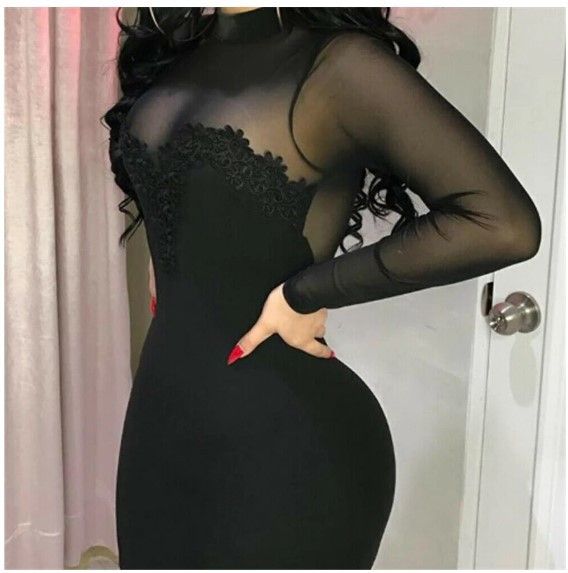 2025 Women's Long Sleeve Semi-Transparent Geometric Evening Polyester Mini Dress_ecoleips.com