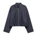 Women's Spring And Autumn New Fashion Zipper Stand Collar Denim Bomber Jacket_ecoleips.com