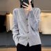 K New Pure Color Simple Knitted Sweater With Heart Button V-neck Women's Cardigan Loose Sweater Coat._ecoleips.com