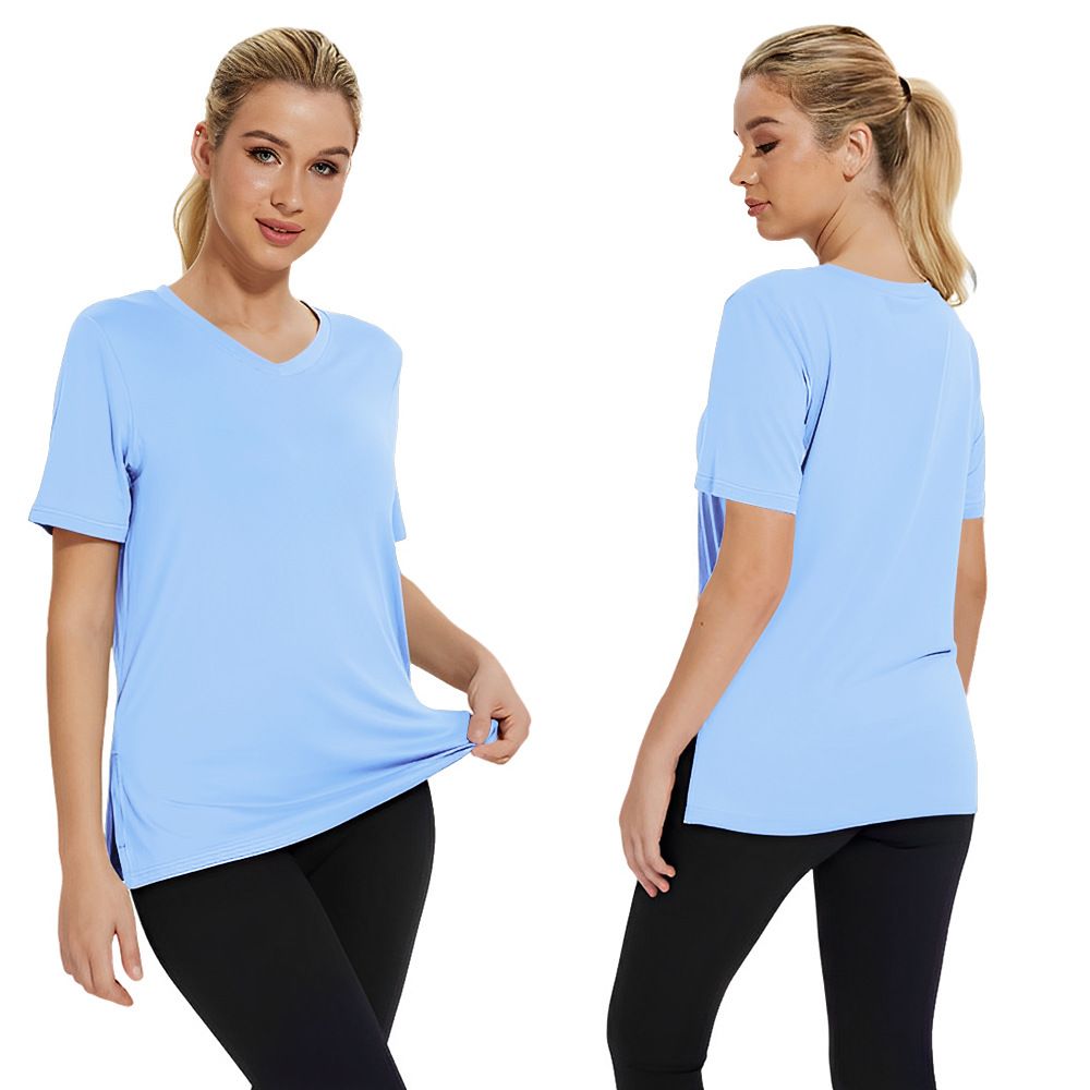 Women's Clothing Women's Three Piece T-Shirt Set Summer Solid Color Loose Fitting Top With Slit Short Sleeve_ecoleips.com