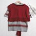 Korean Style Striped Knit Sweater Set - Contrast Color Short Sleeve Top & Shawl_ecoleips.com
