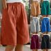 Aria Basics Aria Basics New European And American Style Women's Casual With Elastic Waist, Simple Solid Color Cotton-linen Cropped Pants_ecoleips.com