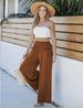 K New Women's Elastic Waisted High Waisted Slightly Spicy Pants, Loose Casual Pants With Pockets_ecoleips.com