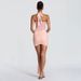 European And American Style Women's Summer Short Dress D26DS054 Solid Color Casual Mesh Patchwork Twisted Halter Neck with Ribbon_ecoleips.com
