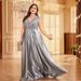 plus Size Women's Long Sleeve V Neck Fishtail Evening Dress European American Style Cross Border Hot Selling Spot Dress for Banquet_ecoleips.com