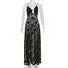 2025 Summer New Women's Clothing Sexy Pure Black Lace Hollow High Slit Dress_ecoleips.com