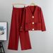 K Casual Fashion Two-piece Set For Women; Versatile Metal Button Knitted Cardigan Sweater With Wide-leg Pants Set._ecoleips.com