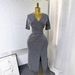 Fashion Dress For Women Summer New Sexy V Neck Slit Waist Slimming Temperament Bright Silk Hot Diamond Long Skirt_ecoleips.com