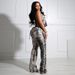 Women's Clothing Fashion Zebra Print Two Piece Set European American Style Wide Leg Pants Suit Backless Tie Black White Color Block Women's Loose_ecoleips.com