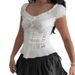 French-style Vintage V-neck Lace Hollow Puff Sleeve Shirt, BM Pure Desire Hot Girl Slim-fit Button-up Short Top_ecoleips.com