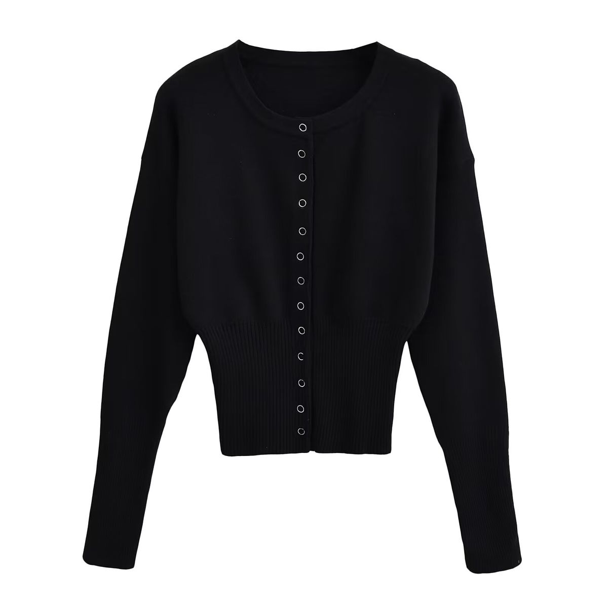 European And American High-waisted Women's Round-neck Single-breasted Knit Sweater, Niche Design Short Top, Trendy Thin_ecoleips.com