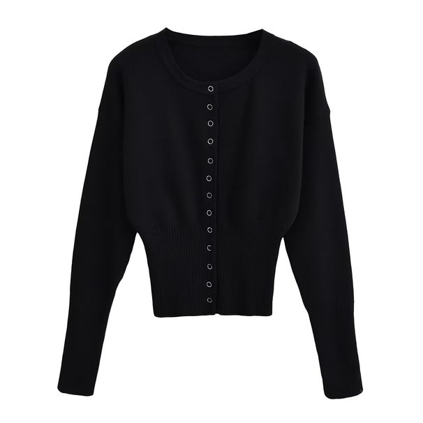 European And American High-waisted Women's Round-neck Single-breasted Knit Sweater, Niche Design Short Top, Trendy Thin_ecoleips.com