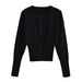 European And American High-waisted Women's Round-neck Single-breasted Knit Sweater, Niche Design Short Top, Trendy Thin_ecoleips.com