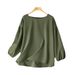 cross-border Loose Casual Solid Color Round Neck Long Puff Sleeve Shirt_ecoleips.com