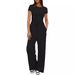 Women's Solid Color Casual Suit Pleated Short Sleeve Top And High Waisted Wide Leg Pants Sportswear Set Relaxed Everyday Wear Comfortable Feshion_ecoleips.com