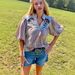 European And American Cross-border Women's Fashion Embroidered Printed V-neck Short-sleeve Top Shirt_ecoleips.com