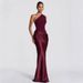 Summer New Arrivals Sexy One Shoulder Satin Evening Gown American Style Elegant Bodycon Dress For Women_ecoleips.com