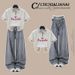 Vintage Cartoon Print Polo Shirt With Lace Trim Jeans - Preppy Style Casual Outfit Set For Women_ecoleips.com