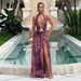 Women's Clothing Autumn New Sexy Temperament Slim V Neck Hot Girl Solid Color Halter Neck Slit Dress_ecoleips.com
