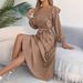 2026 Spring Summer European And American Elegant Ruffled Square Neck Long Sleeve Waist Pleated Dress Cross-Border_ecoleips.com