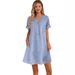 Elegant V-Neck Short Sleeve Shirt Dress Button Detail Lightweight Blend A-Line Cut Women Multiple Colors Available_ecoleips.com