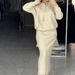 "Modest Hooded Sweater Dress For Women - Soft Knit Long Sleeve Casual Maxi Dress With Pockets, Dark Gray/Black_ecoleips.com