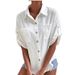Women's Clothing Women's Mid-Length Shirt Cotton Linen Blend With Short Sleeves Pockets Turn Down Collar For Formal & Casual_ecoleips.com