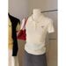 Korean-Style Women's Polo Collar Knit Top Summer Short Sleeve Shirt Bow Embroidery Cropped Fit Relaxed Shoulder Sweet Chic_ecoleips.com
