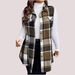 Women's Clothing New Fashion Plus Size Fleece Plaid Lapel Mid Length Sleeveless Vest Coat Women's Clothing Outerwear_ecoleips.com